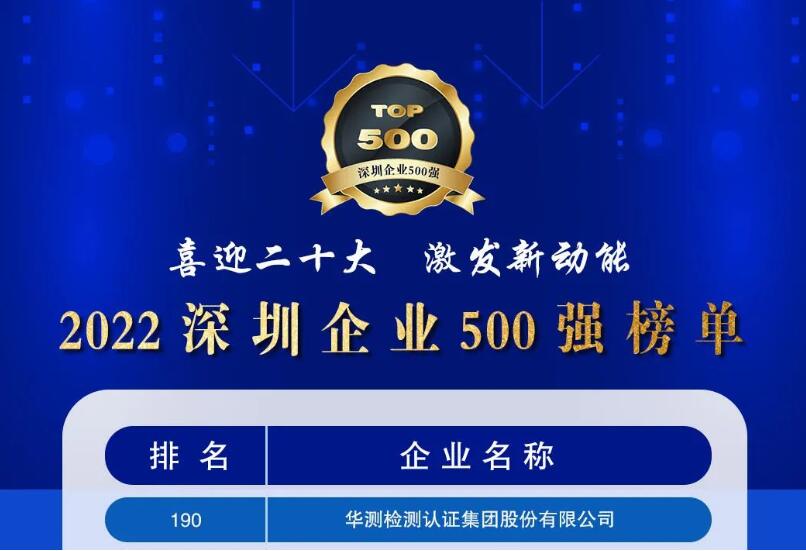 連續(xù)5年榮耀上榜“2022深圳企業(yè)500強榜單”