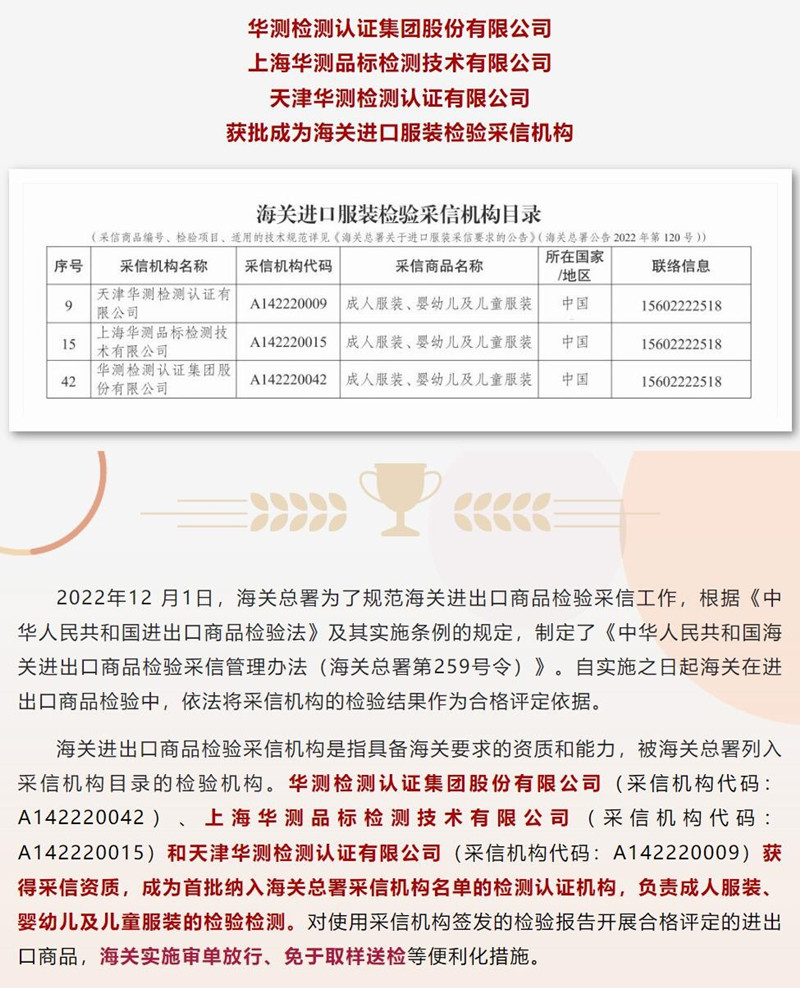 海關(guān)總署首批進(jìn)口服裝檢驗(yàn)采信機(jī)構(gòu)