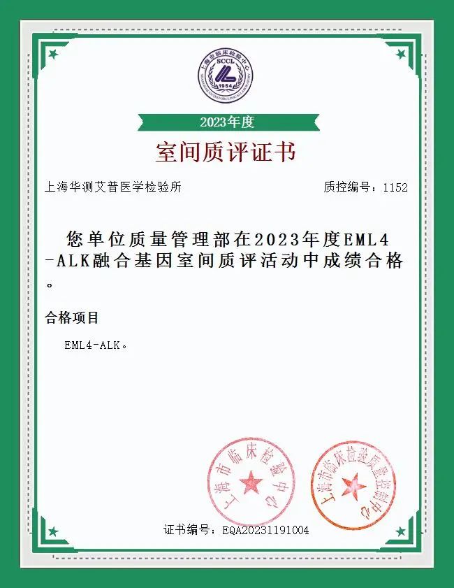 華測艾普2023年度EML4一ALK融合基因室間質(zhì)評