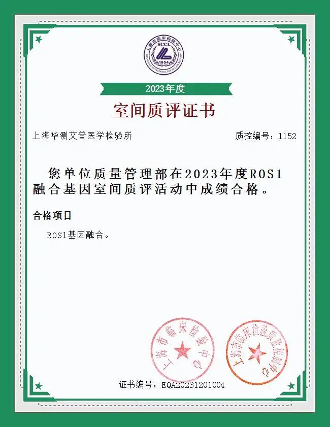 華測艾普2023年度ROS1融合基因室間質(zhì)評